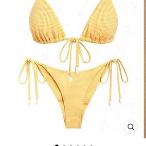 NWT SeaMolly Gingham Shell Decor Triangle Top Tie Side Brazilian Bikini Size S